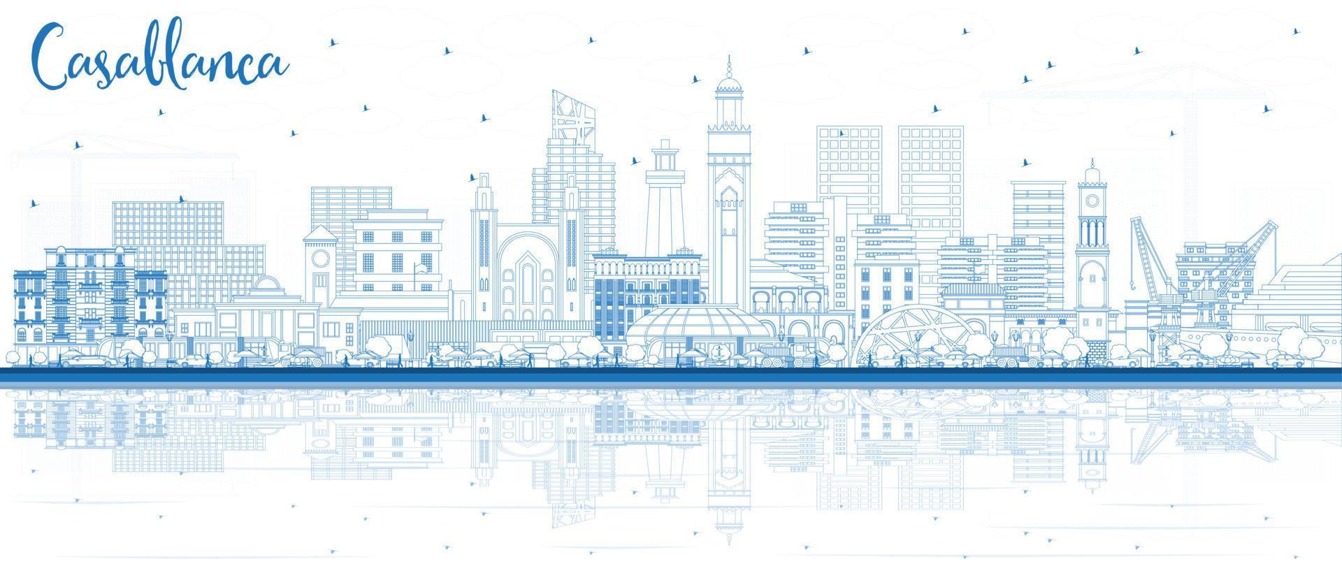 schema casablanca Marocco città orizzonte con blu edifici e riflessi. vettore