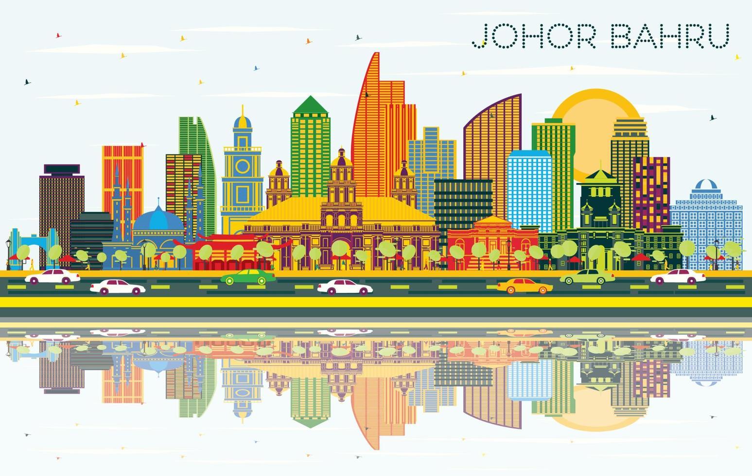 johor baru Malaysia città orizzonte con colore edifici, blu cielo e riflessi. vettore