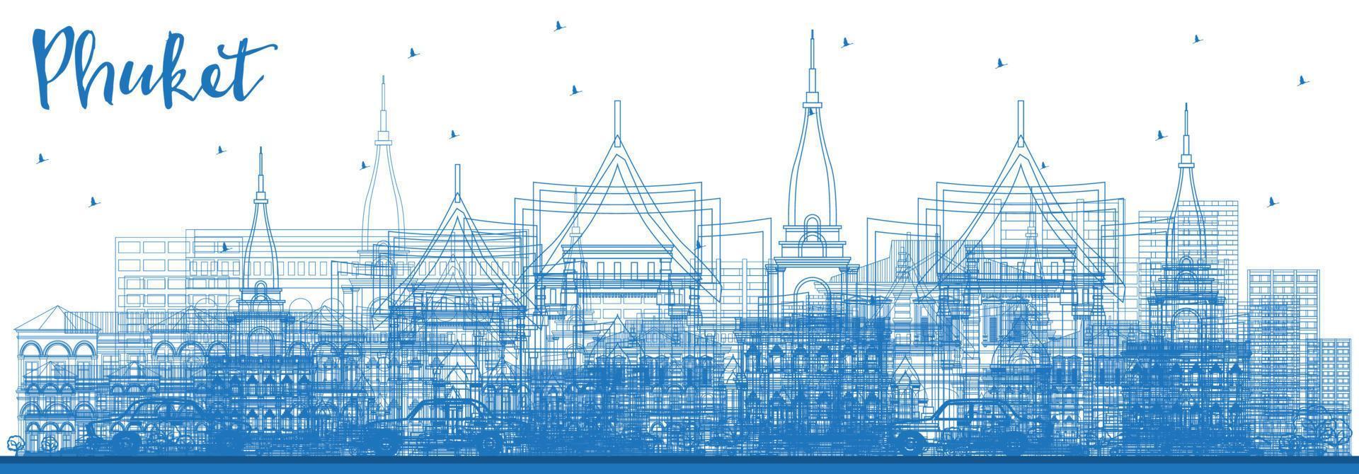 schema Phuket Tailandia città orizzonte con blu edifici. vettore