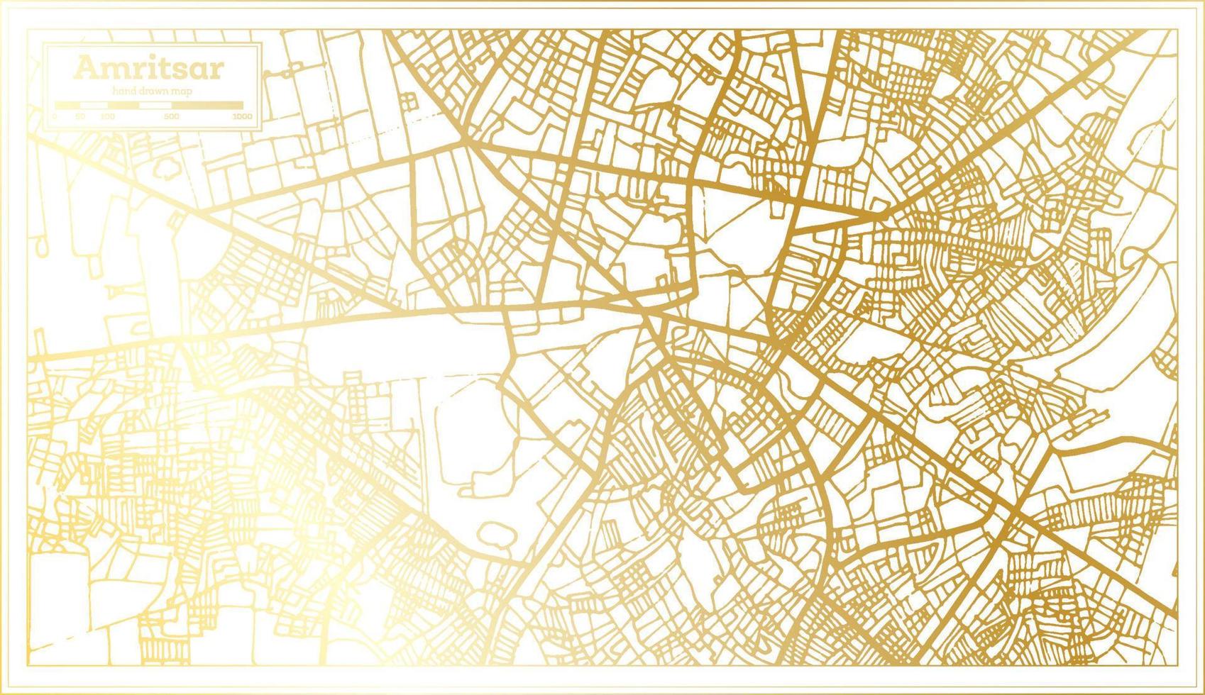 amritsar India città carta geografica nel retrò stile nel d'oro colore. schema carta geografica. vettore