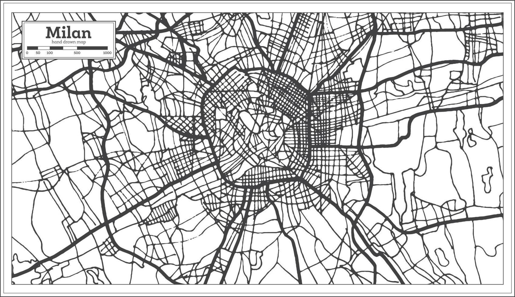 Milano Italia città carta geografica nel retrò stile nel nero e bianca colore. schema carta geografica. vettore