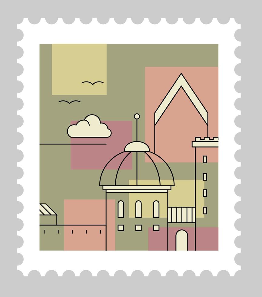 paesaggio di Italia città con architettura timbro postale vettore