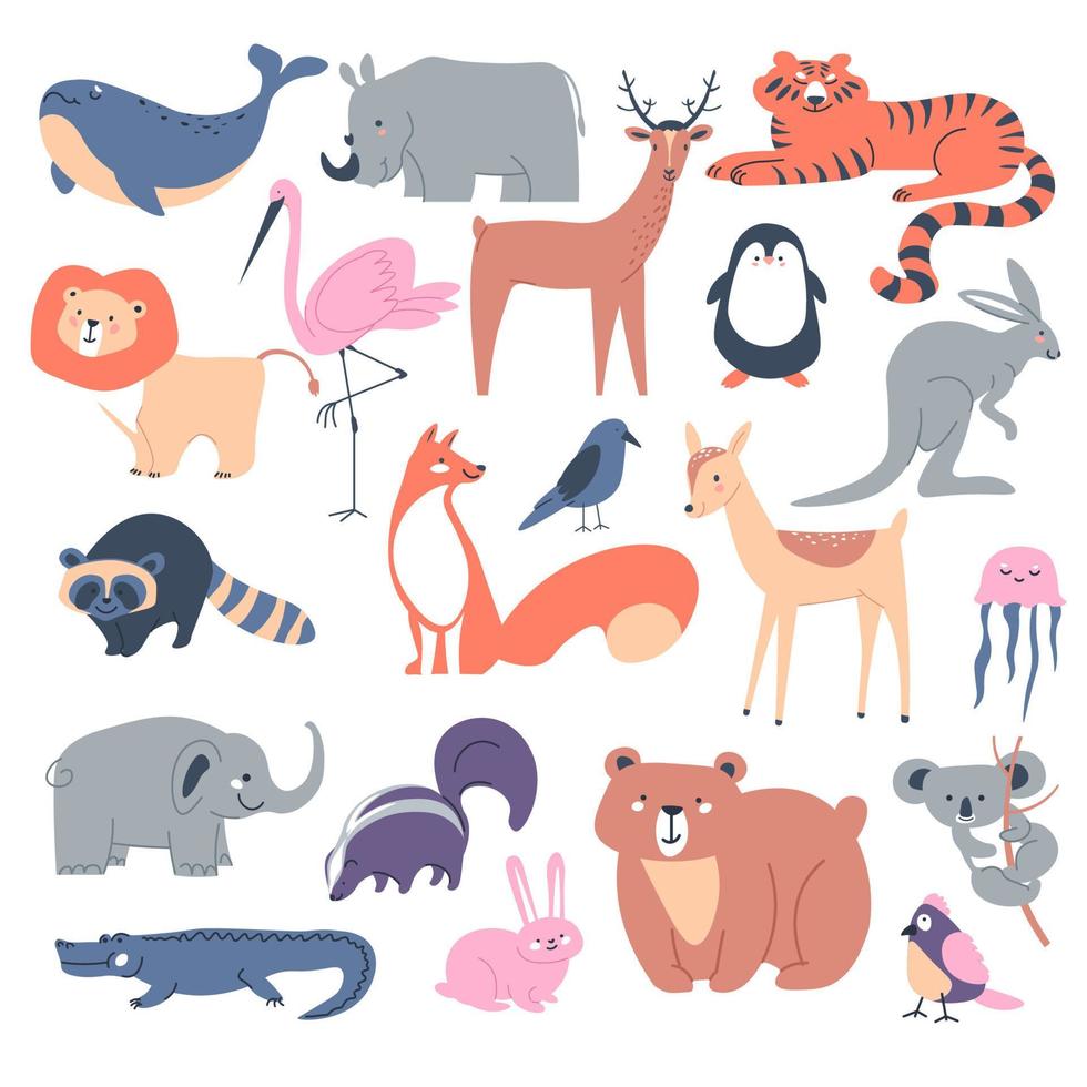 animali di boschi e savana, personaggi vettore