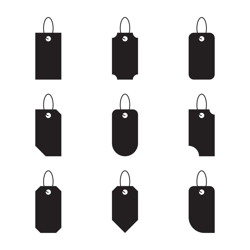 mestiere cartone carta prezzo tag di vario forme isolato su bianca sfondo. shopping etichetta sospeso su filo, vettore illustrazione semplice design