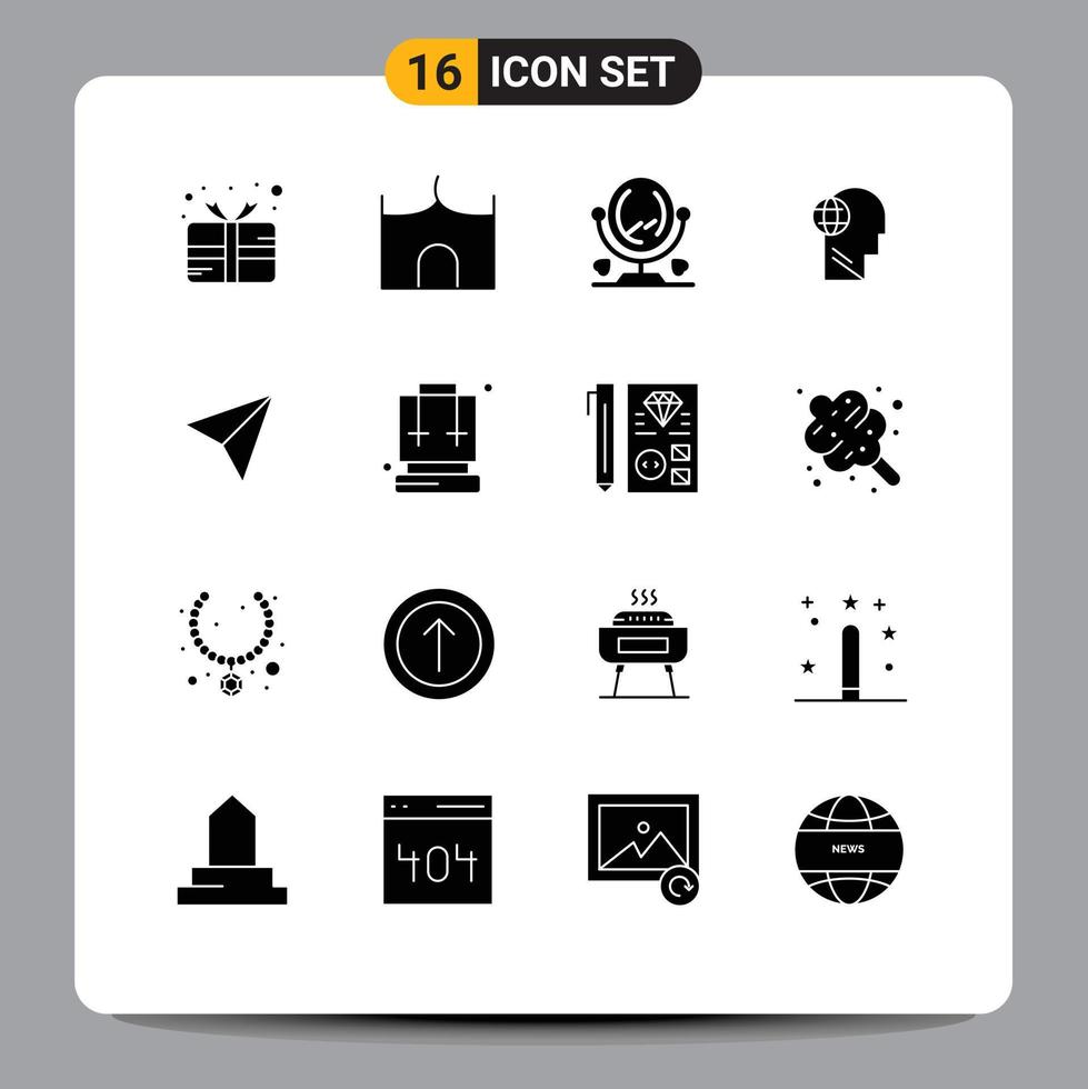 gruppo di 16 solido glifi segni e simboli per instagram mente medievale testa attività commerciale modificabile vettore design elementi