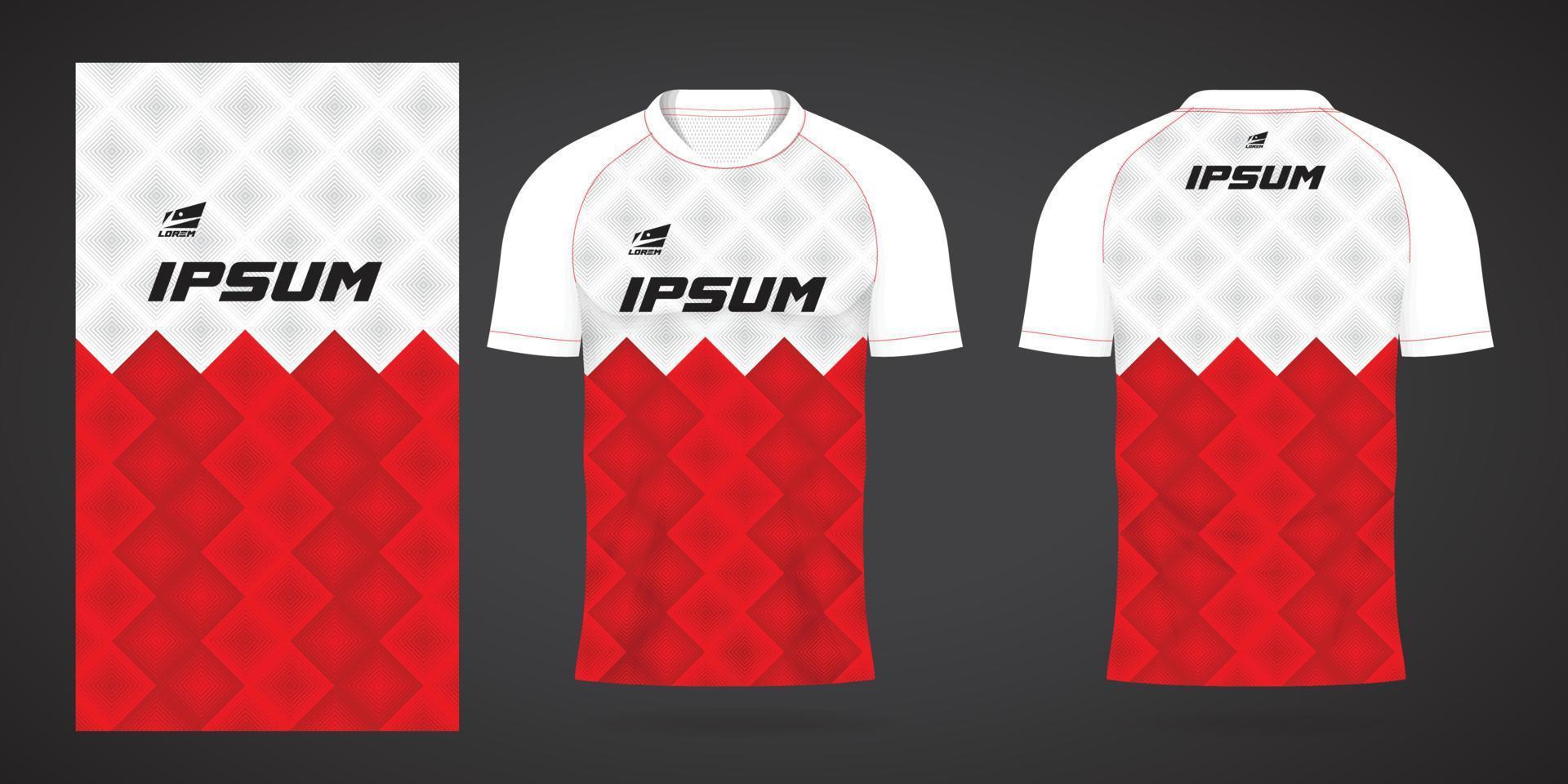 modello di maglia sportiva rossa bianca per uniformi della squadra e design della maglietta da calcio vettore