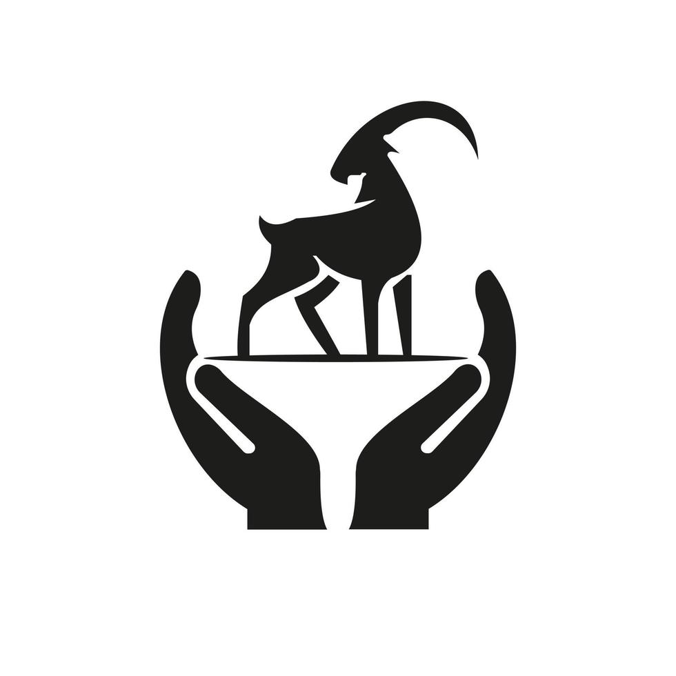 mano capra logo design. cervo logo con mano concetto vettore. mano e cervo logo design vettore
