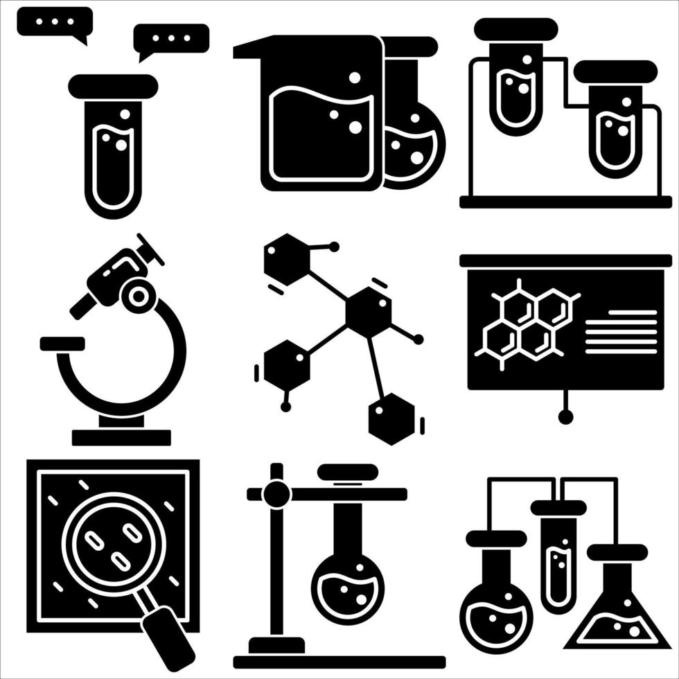 chimica laboratorio icona impostato glifo stile parte quattro vettore