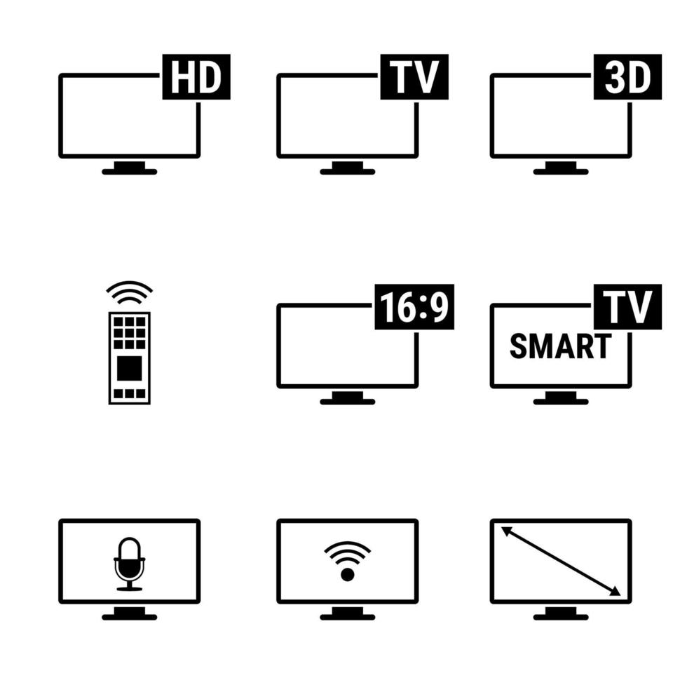 impostato di isolato nero icone su un' tema tv vettore