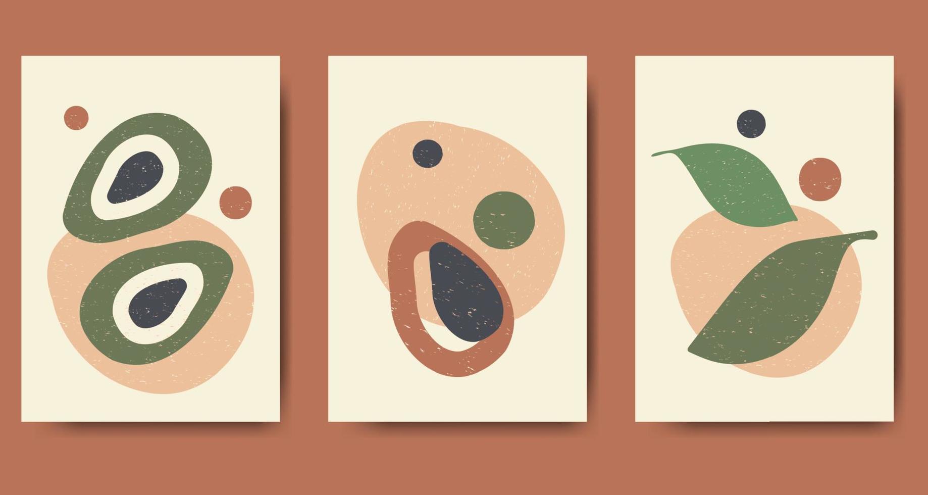 impostato di tre astratto minimalista estetico illustrazioni con avocado vettore