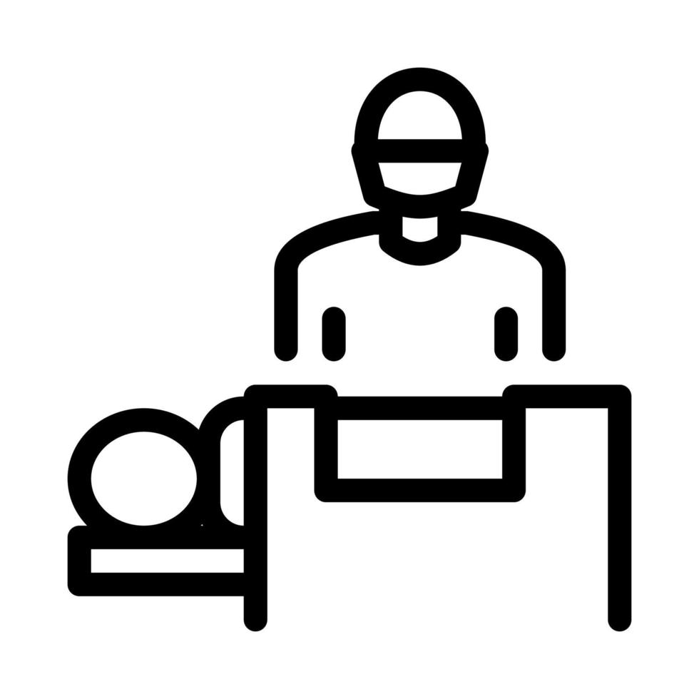chirurgo nad paziente su chirurgico tavolo icona vettore schema illustrazione