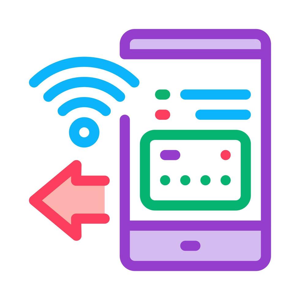 pagare passaggio smartphone App icona vettore schema illustrazione