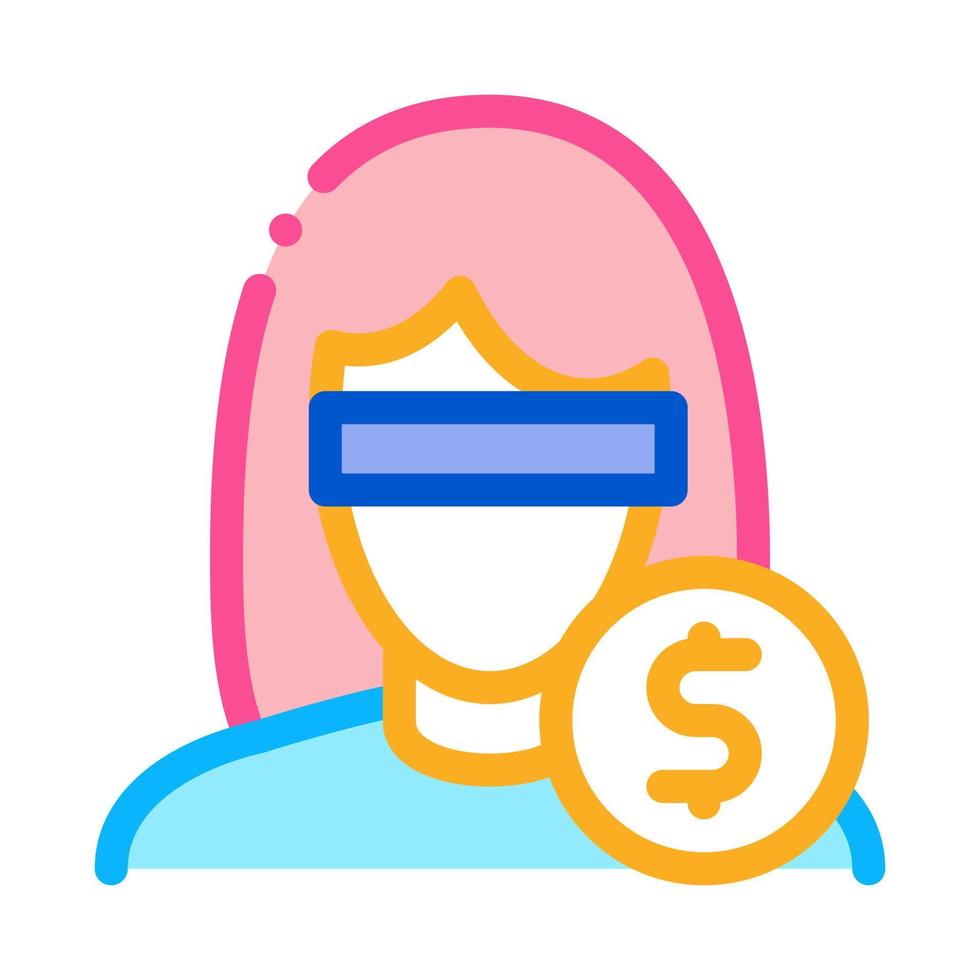 anonimo donna dollaro moneta icona vettore schema illustrazione