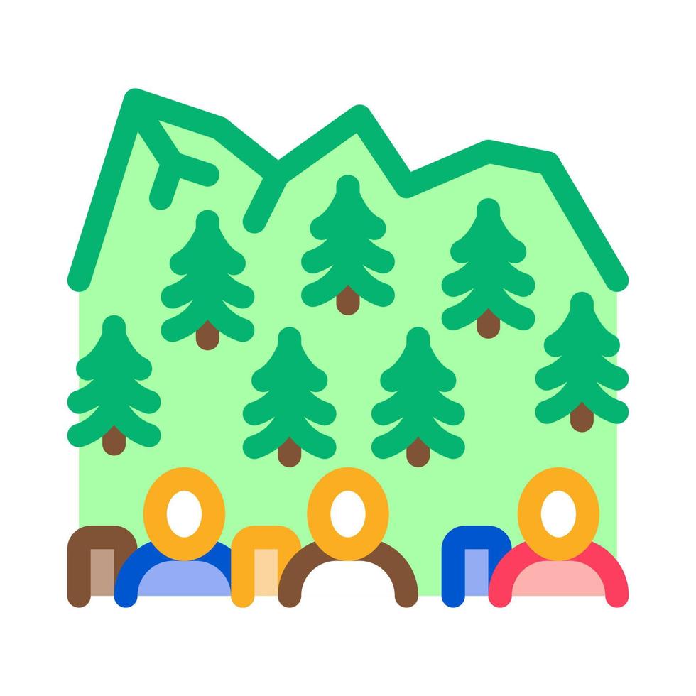 persone nel montagna foresta icona vettore schema illustrazione