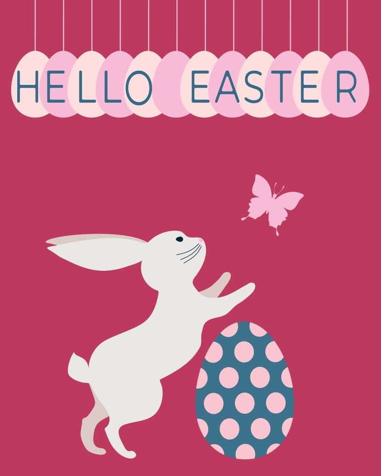 coniglietto silhouette, colorato uova, contento Pasqua scritta. vettore illustrazione isolato su rosa sfondo