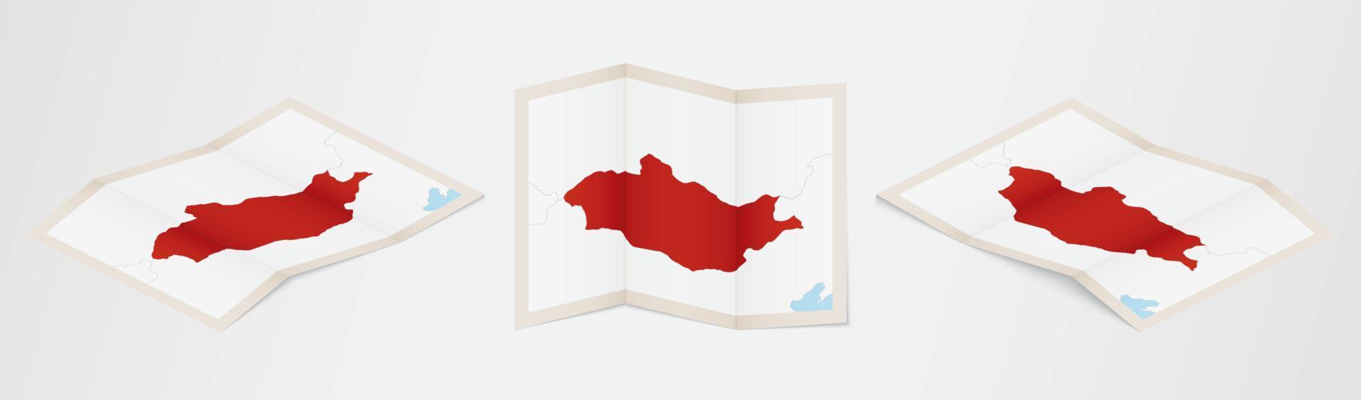 piegato carta geografica di Mongolia nel tre diverso versioni. vettore