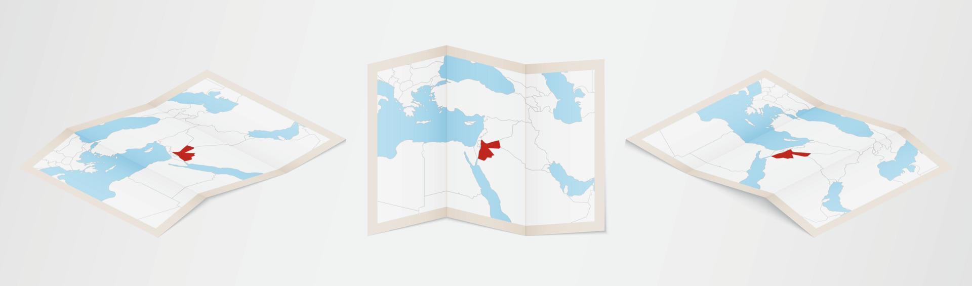 piegato carta geografica di Giordania nel tre diverso versioni. vettore