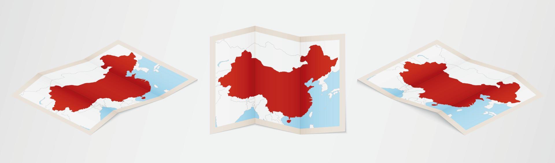 piegato carta geografica di Cina nel tre diverso versioni. vettore