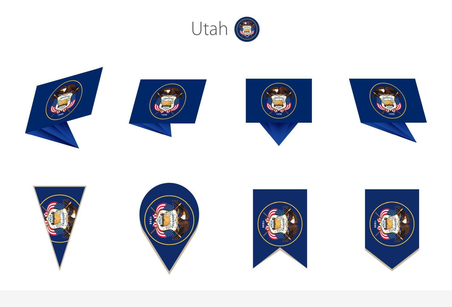Utah noi stato bandiera collezione, otto versioni di Utah vettore bandiere.