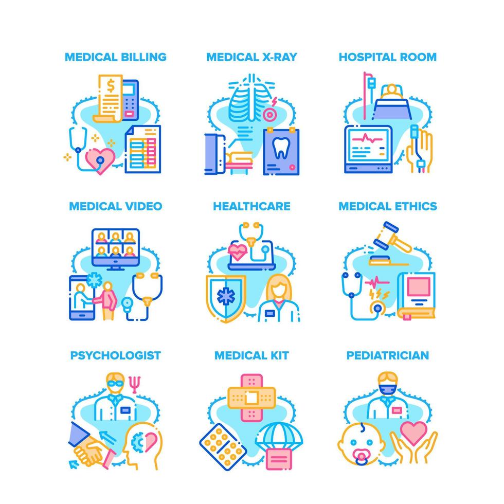 assistenza sanitaria medica set icone illustrazioni vettoriali