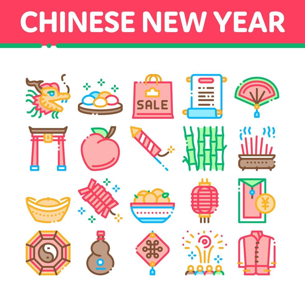 Cinese nuovo anno festa collezione icone impostato vettore