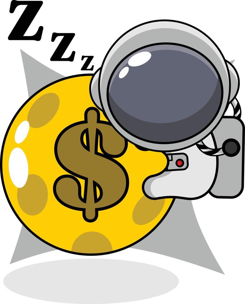 cartone animato illustrazione di astronauta portafortuna personaggio addormentato su moneta pianeta vettore