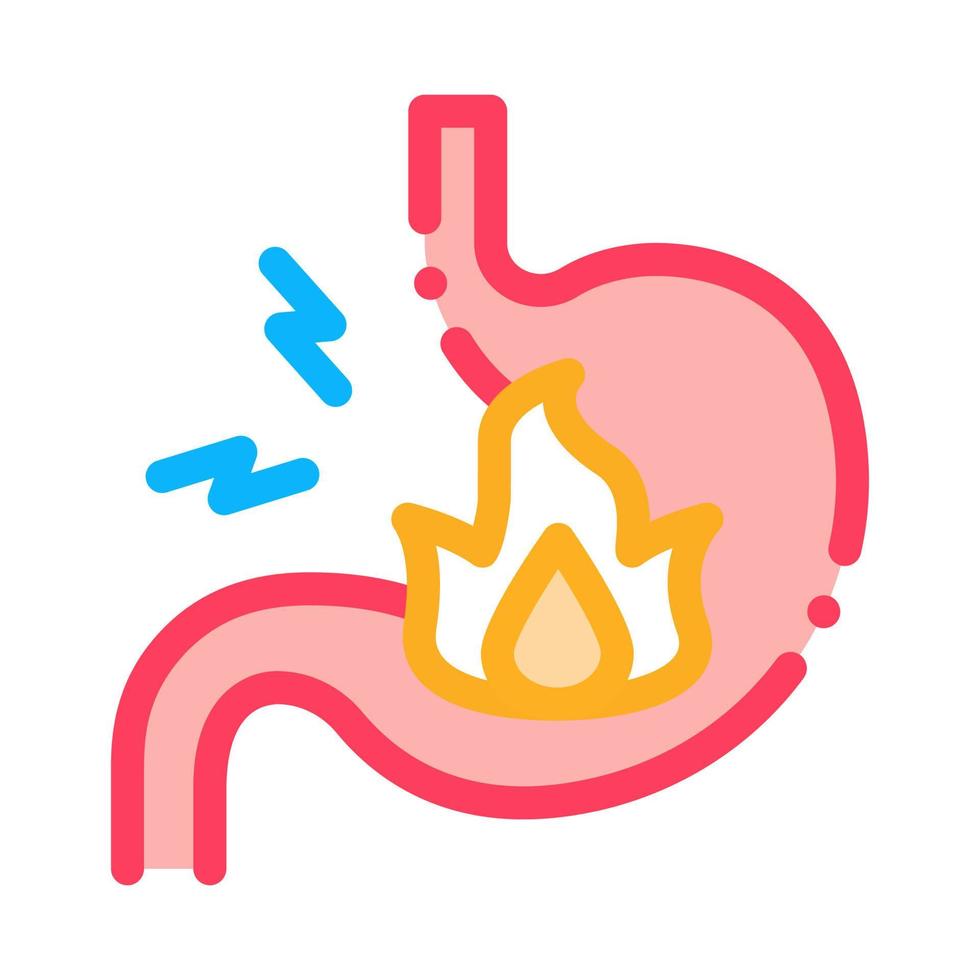 acuto bruciore di stomaco stomaco dolore icona vettore schema illustrazione