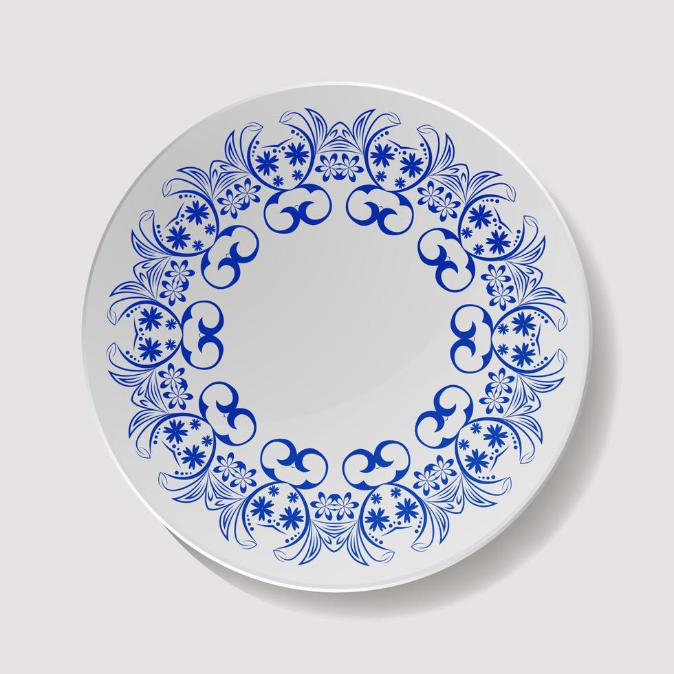 realistico piatto vettore. avvicinamento porcellana vasellame isolato. ceramica cucina piatto superiore Visualizza. cucinando modello per cibo presentazione. vettore