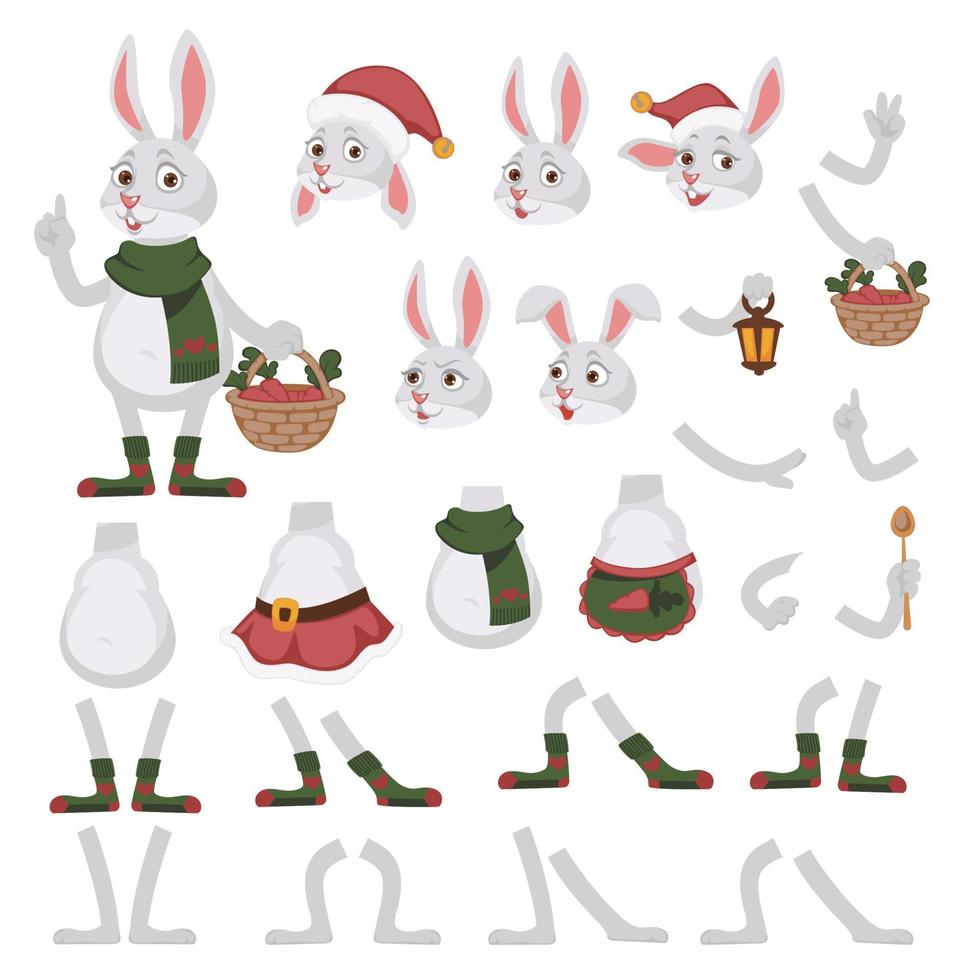 coniglietto carattere, parti di coniglio personaggio vettore
