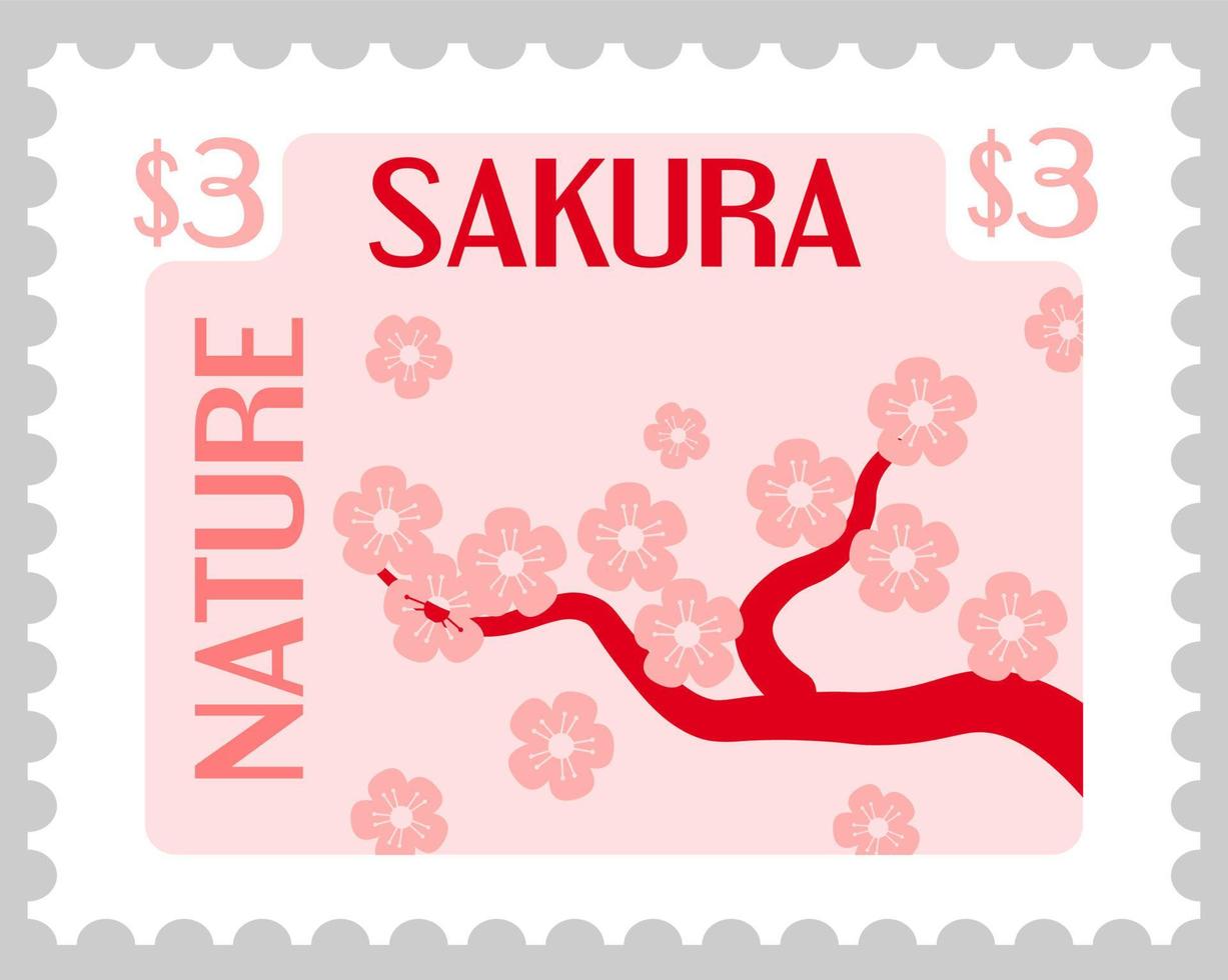 sakura ciliegia albero fiore, giapponese timbro postale vettore