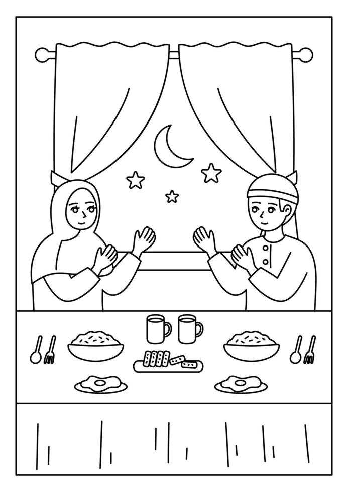 iftar Ramadan colorazione pagina vettore