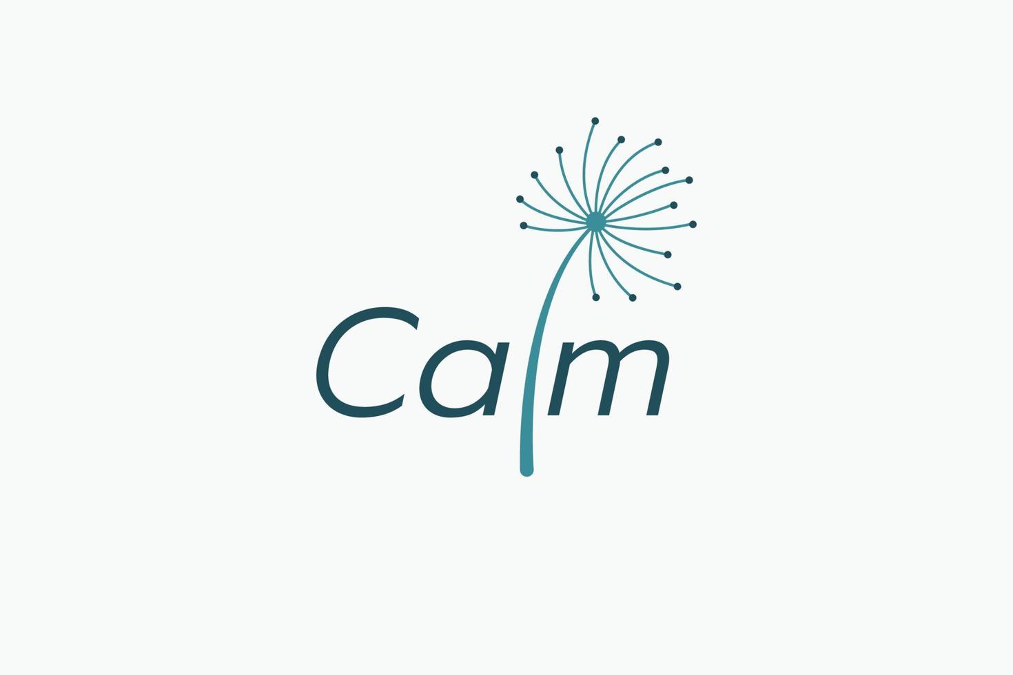 calma logo con un' combinazione di calma lettering e un' dente di leone per il lettera l vettore