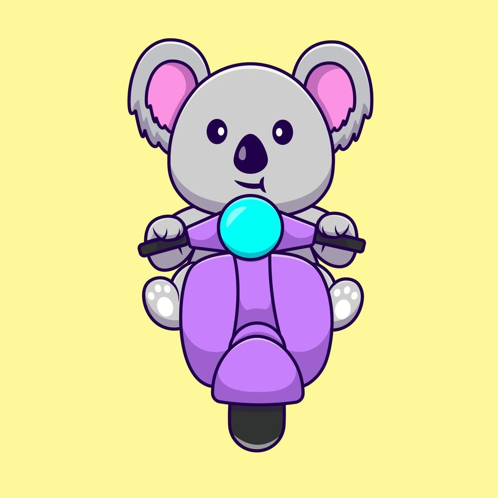 carino koala equitazione scooter cartone animato vettore icone illustrazione. piatto cartone animato concetto. adatto per qualunque creativo progetto.
