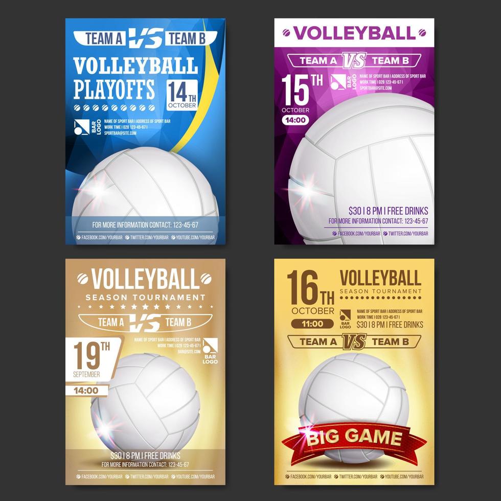 pallavolo manifesto impostato vettore. design per sport bar promozione. pallavolo sfera. verticale moderno torneo. sport evento annuncio. bandiera pubblicità. modello illustrazione vettore