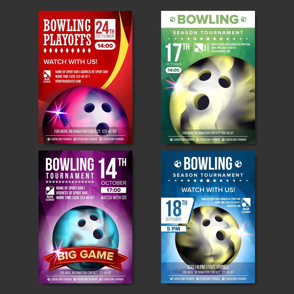 bowling manifesto impostato vettore. design per sport bar promozione. bowling sfera. moderno torneo. sport evento annuncio. bandiera pubblicità. campionato modello illustrazione vettore