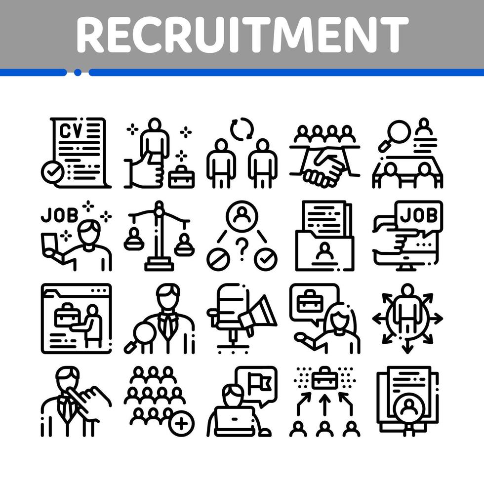 reclutamento e ricerca dipendente icone impostato vettore