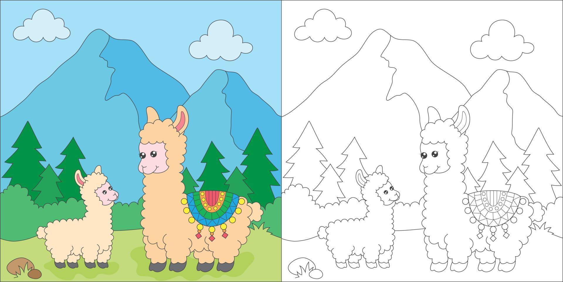 colorazione alpaca famiglia vettore