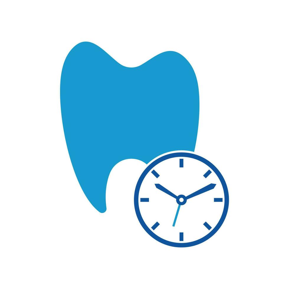dentale tempo vettore logo design modello. umano dente e orologio icona design.
