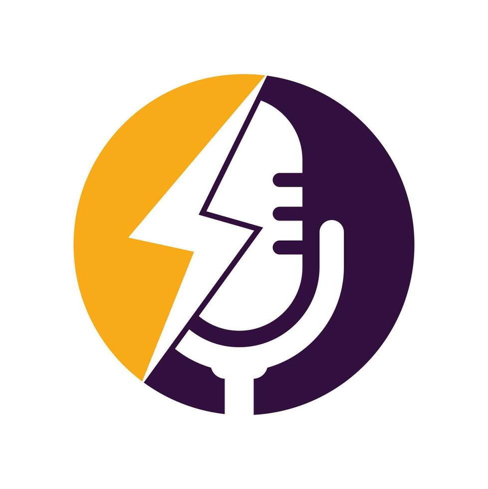 Podcast tuono logo vettore design. microfono vettore logo design icona.