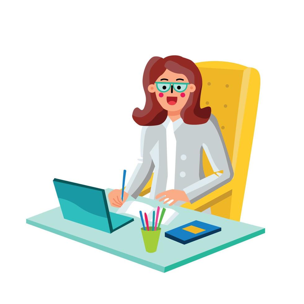 economista donna d'affari Lavorando su il computer portatile vettore illustrazione
