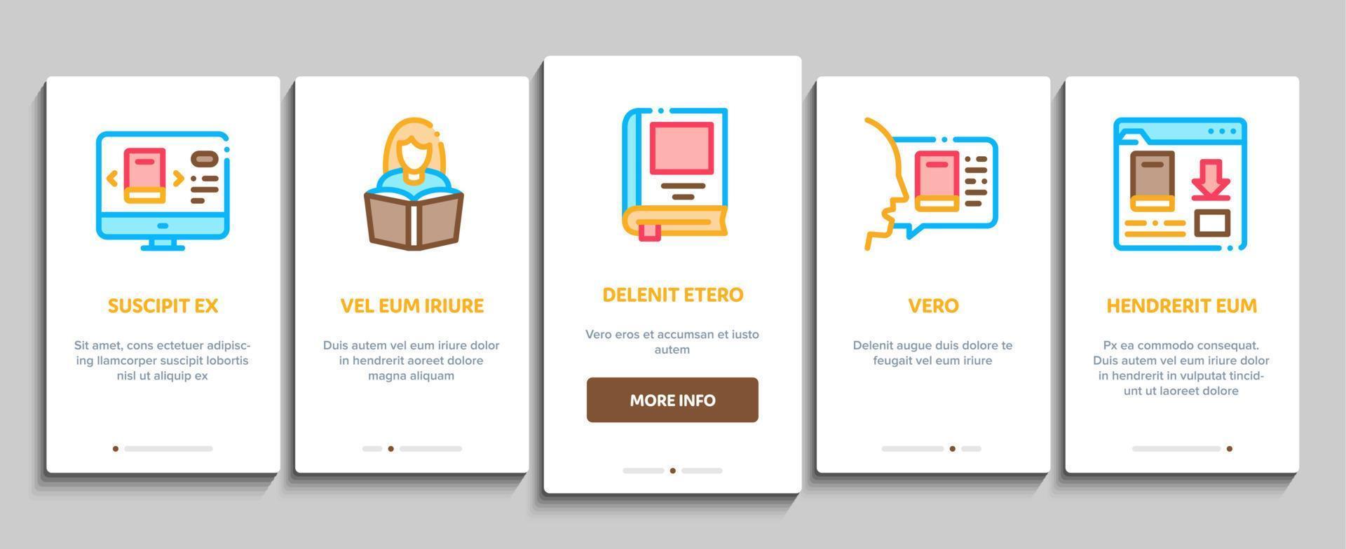 lettura biblioteca libro onboarding elementi icone impostato vettore