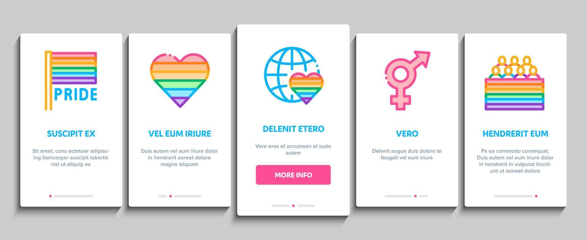 lgbt omosessuale gay onboarding elementi icone impostato vettore