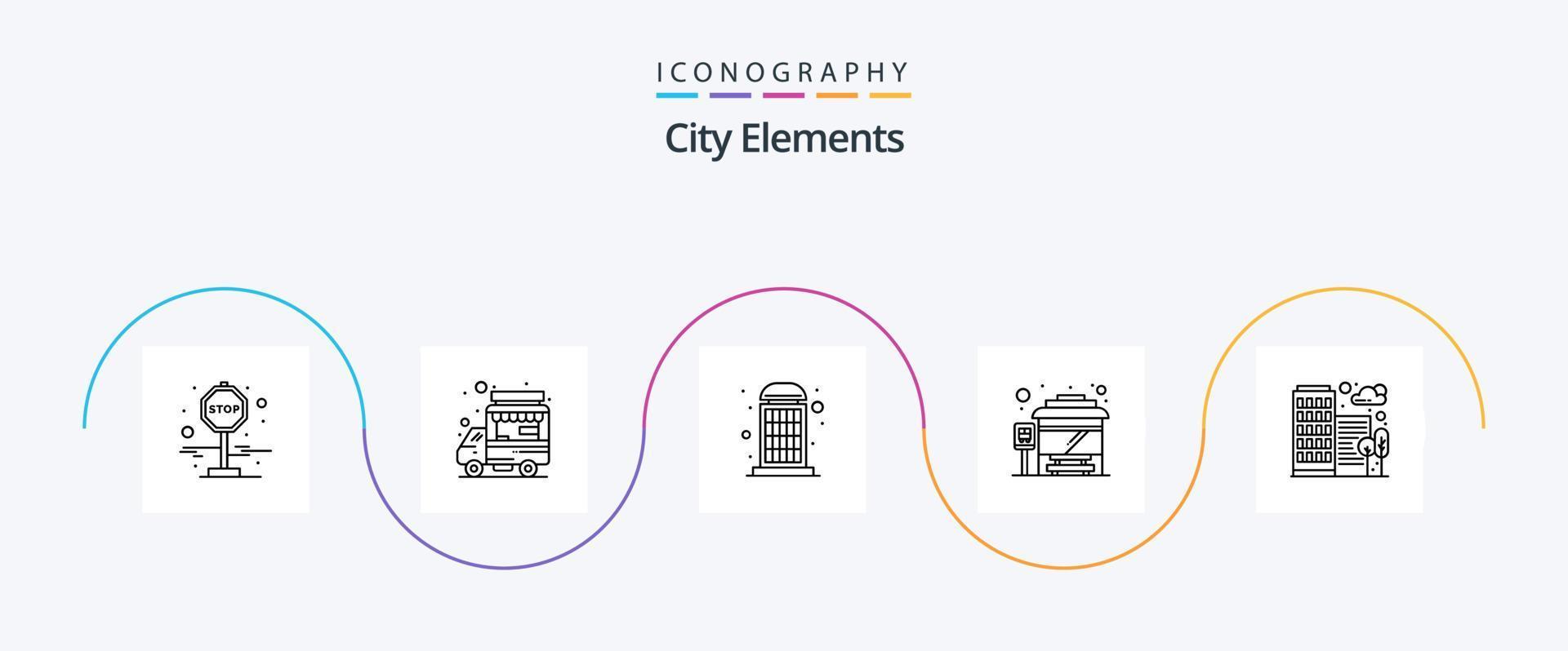 città elementi linea 5 icona imballare Compreso Casa. costruzione. scatola. fermare vettore