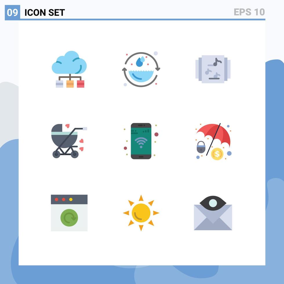 universale icona simboli gruppo di 9 moderno piatto colori di Telefono App collezione carrozzina bambino modificabile vettore design elementi