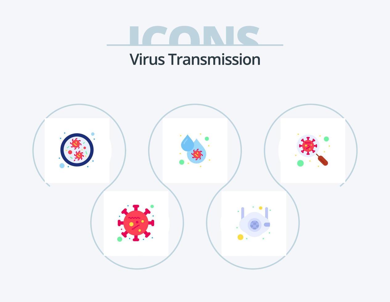 virus trasmissione piatto icona imballare 5 icona design. devirus. febbre. batteri. dengue. sangue vettore