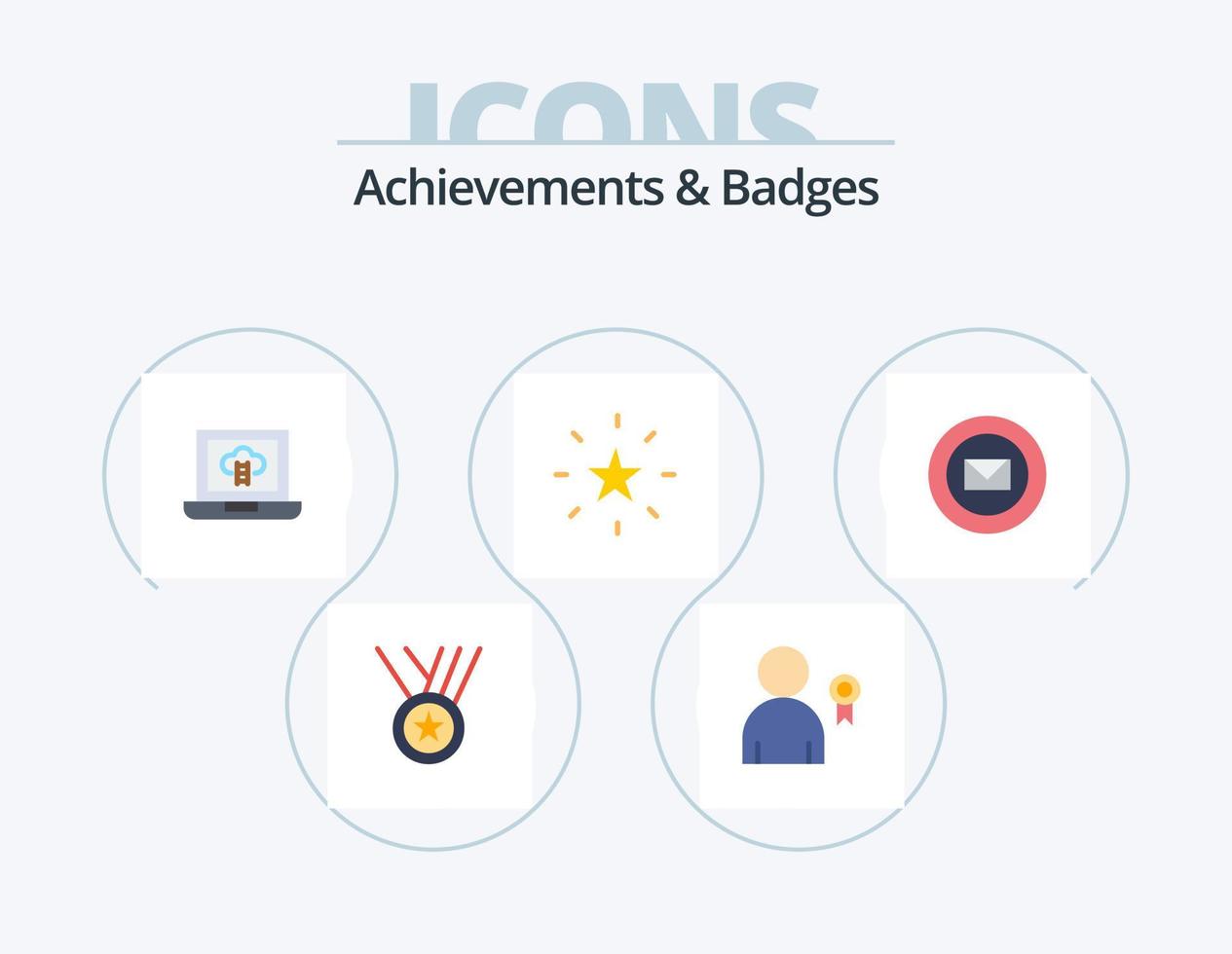 realizzazioni e badge piatto icona imballare 5 icona design. affilato. posta. conquiste. stella. preferito vettore