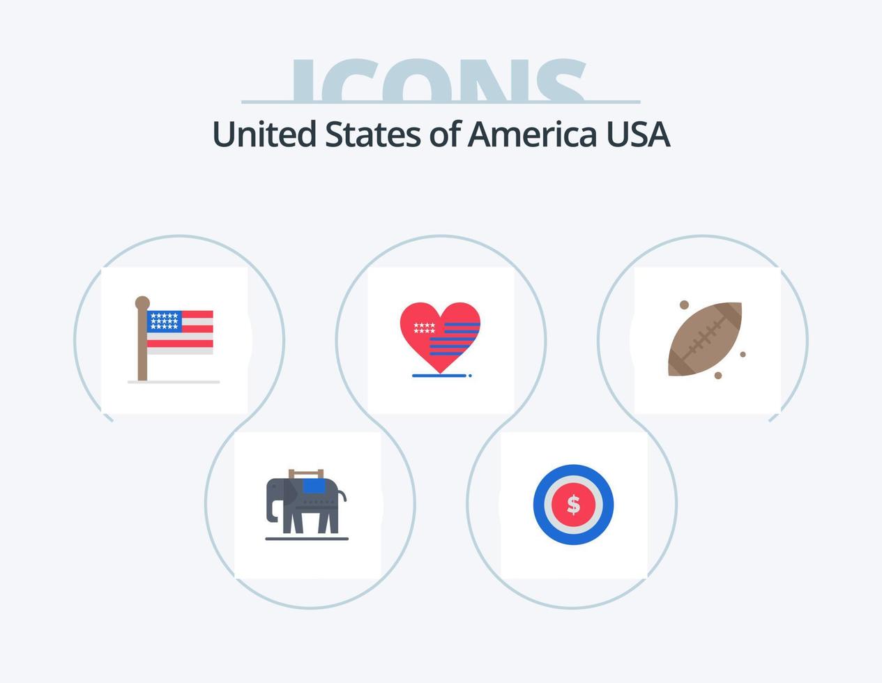 Stati Uniti d'America piatto icona imballare 5 icona design. Stati Uniti d'America. calcio. unito. sfera. americano vettore