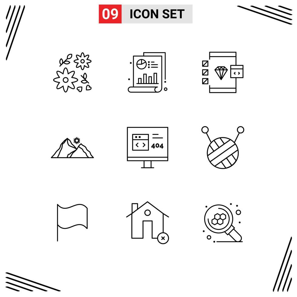 impostato di 9 moderno ui icone simboli segni per App montagna del browser natura collina modificabile vettore design elementi