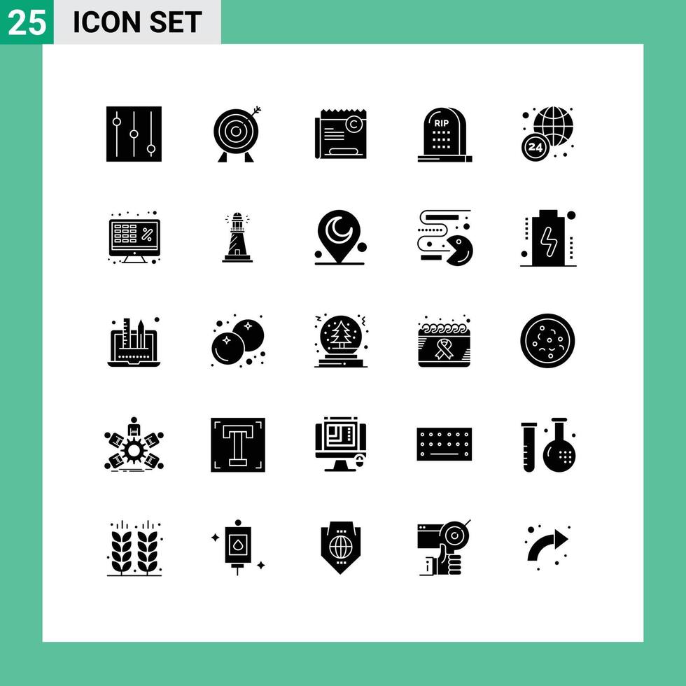 modificabile vettore linea imballare di 25 semplice solido glifi di ore mondo largo giusto strappare cimitero modificabile vettore design elementi