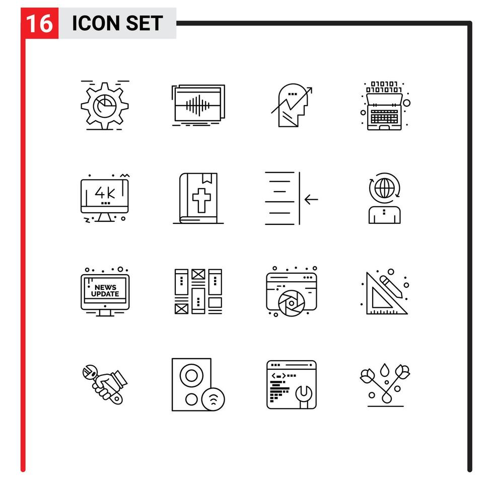 azione vettore icona imballare di 16 linea segni e simboli per codice artificiale sequenza mente umano modificabile vettore design elementi